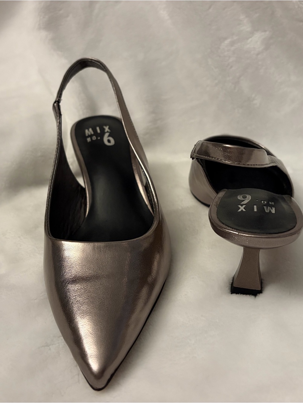 Mix No. 6 Metallic Pewter Pointed-Toe Slingback Heels